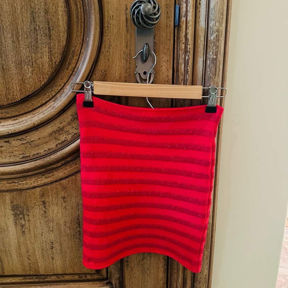 Armani Exchange Red and Black Striped Mini Skirt